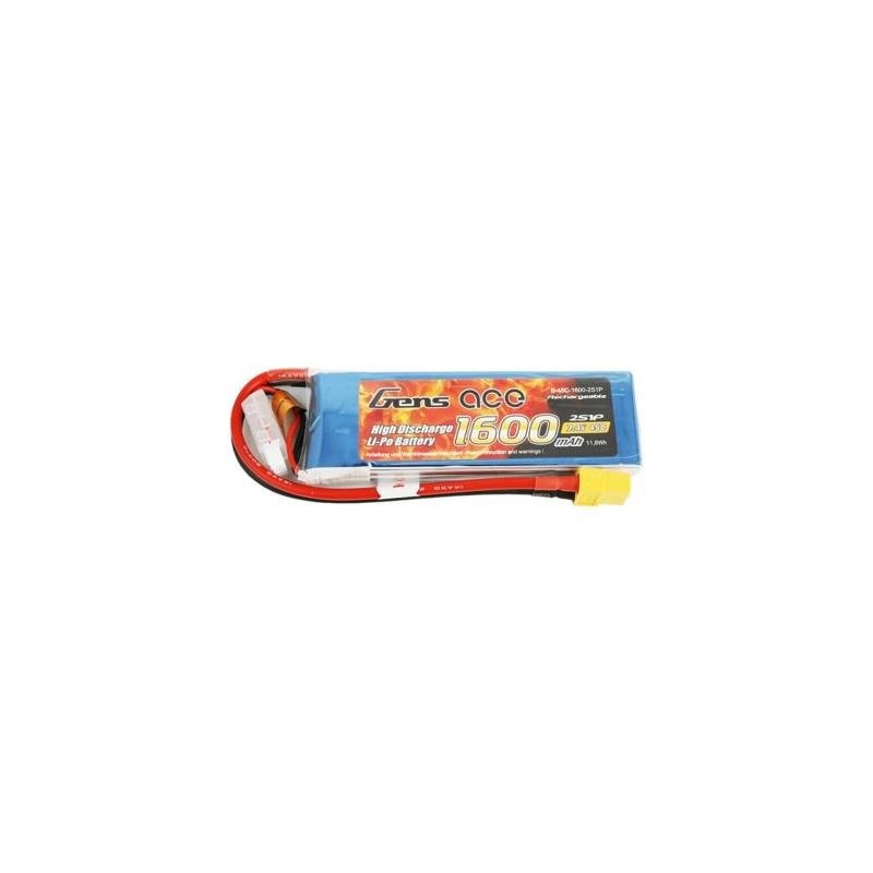 Batería Gens Ace LiPo 1600mAh 7.4V 45C 2S1P XT60 batería