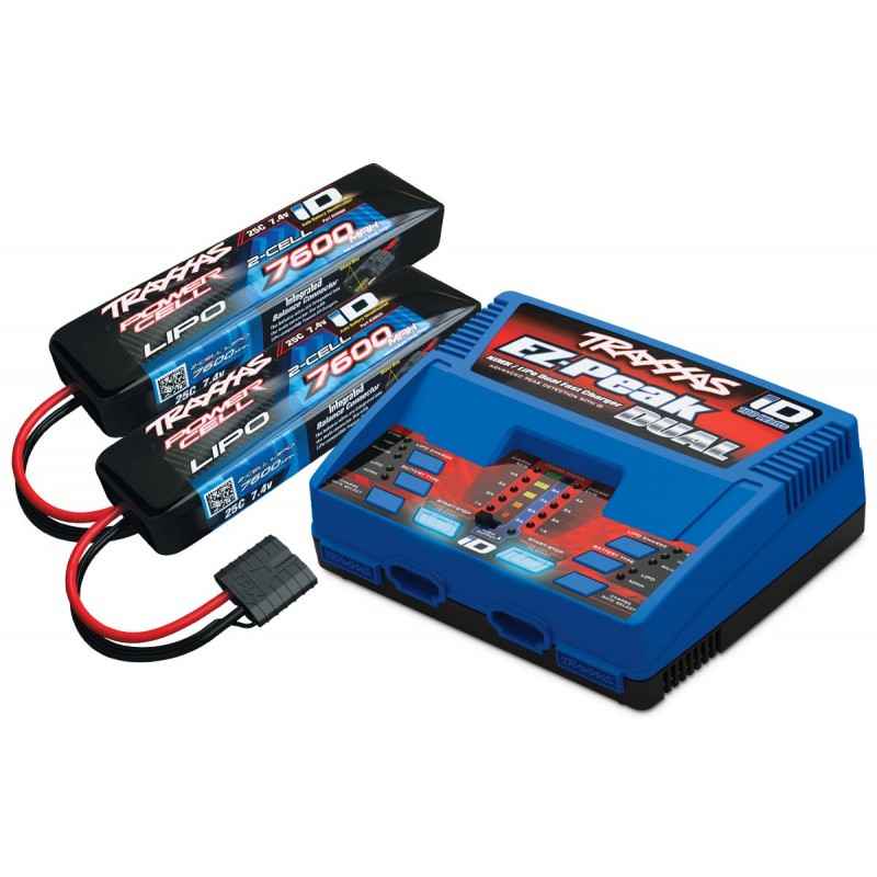 Traxxas pack de baterias y cargador 2S - 2 Baterias Lipo 2S 7600mah y 1 Cargador Dual ez-peak - TRX2991GX