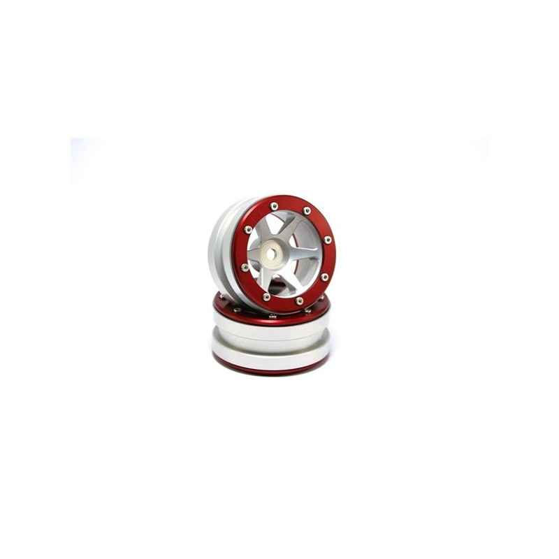 Llantas Metsafil Beadlock PT-Slingshot 1.9 Plata-Rojo (2pcs) MT0030SR