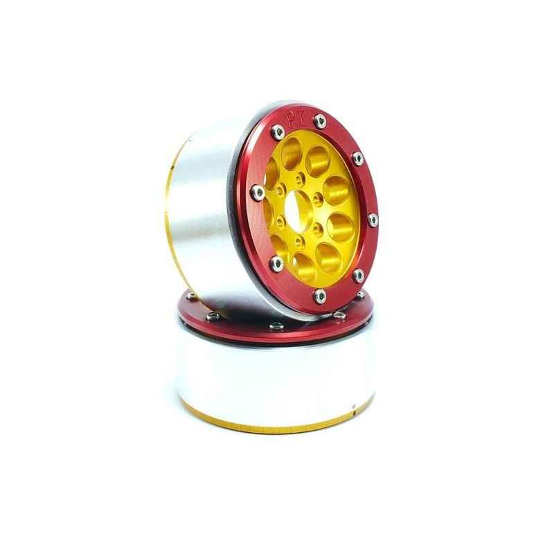 Llantas Metsafil Beadlock PT-Gun 1.9" Oro-Rojo (2pcs) MT5020GOR