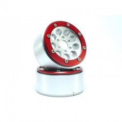 Llantas Metsafil Beadlock PT-Gun 1.9" Plata-Rojo (2pcs) MT5020SR