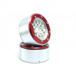 Llantas Metsafil Beadlock PT-Gear 1.9" Plata-Rojo (2pcs) MT5030SR