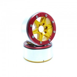 Llantas Metsafil Beadlock PT-SIXSTAR 1.9" Oro-Rojo (2pcs) MT5010GOR