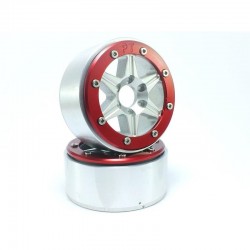 Llantas Metsafil Beadlock PT-SIXSTAR 1.9" Plata-Rojo (2pcs) MT5010SR