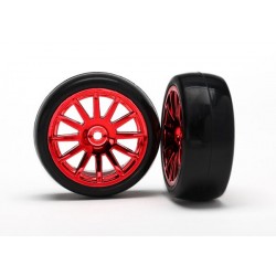 12-Sp Red Wheels Slick Tires Tires (LATRAX Rally) (2pcs)